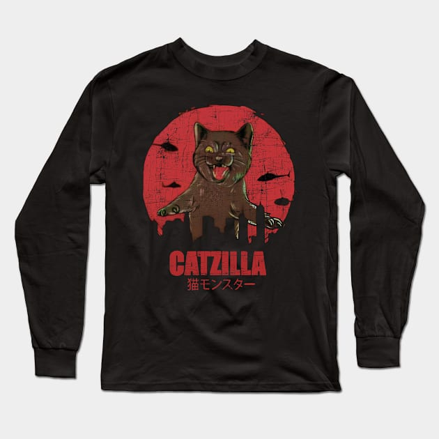 Catzilla Vintage Grunge Long Sleeve T-Shirt by bhatia reasonone